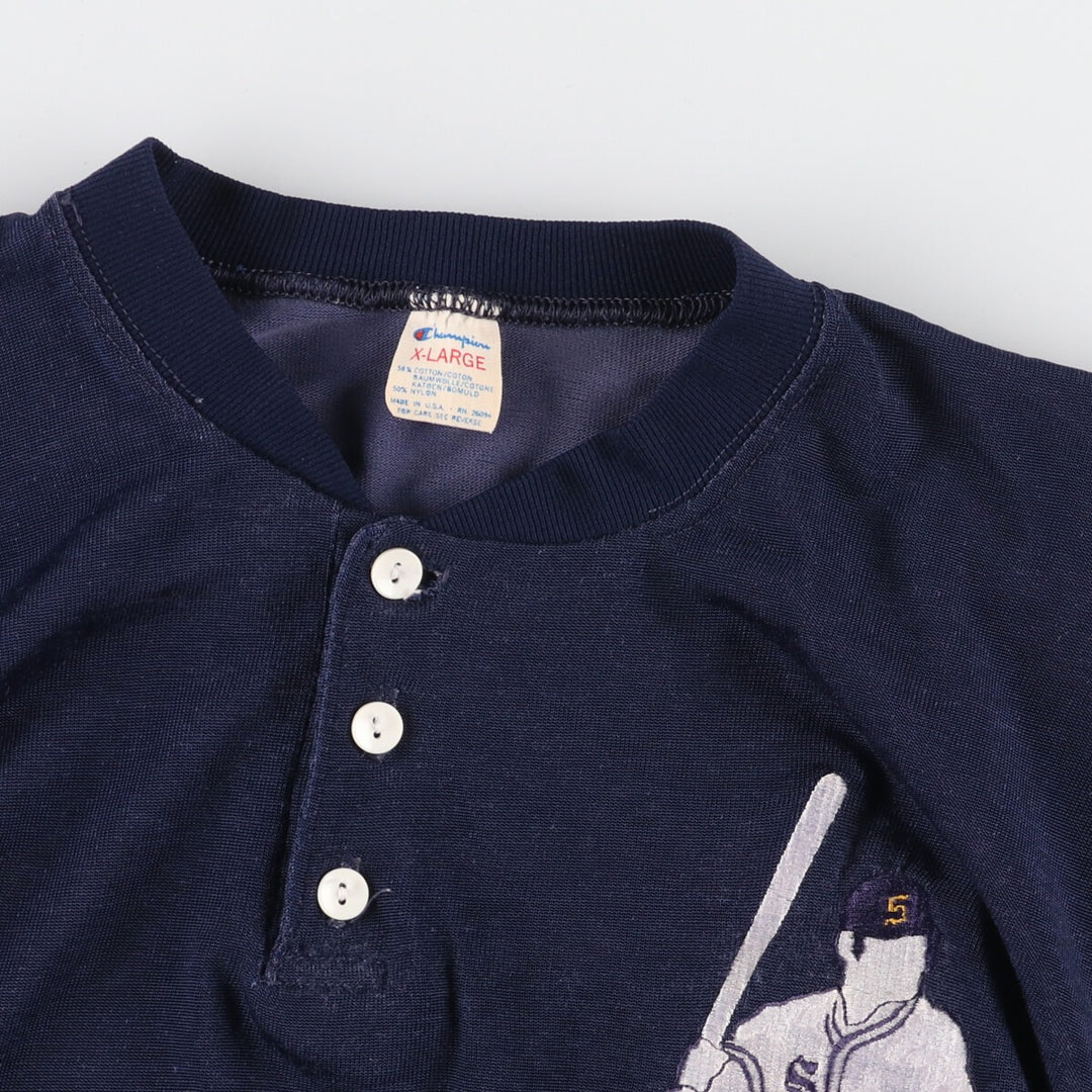 80'S Champion Tricot Tag Baseball Long Sleeve T-Shirt, Made in USA, Men's L, Vintage cotton navy blue type Vintage Second Hand