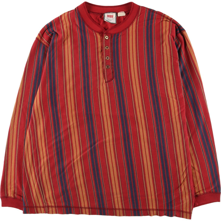 90'S Levi's Stripe Pattern Henley Neck Long T-Shirt Long Tee Men's L Vintage /eaa438794