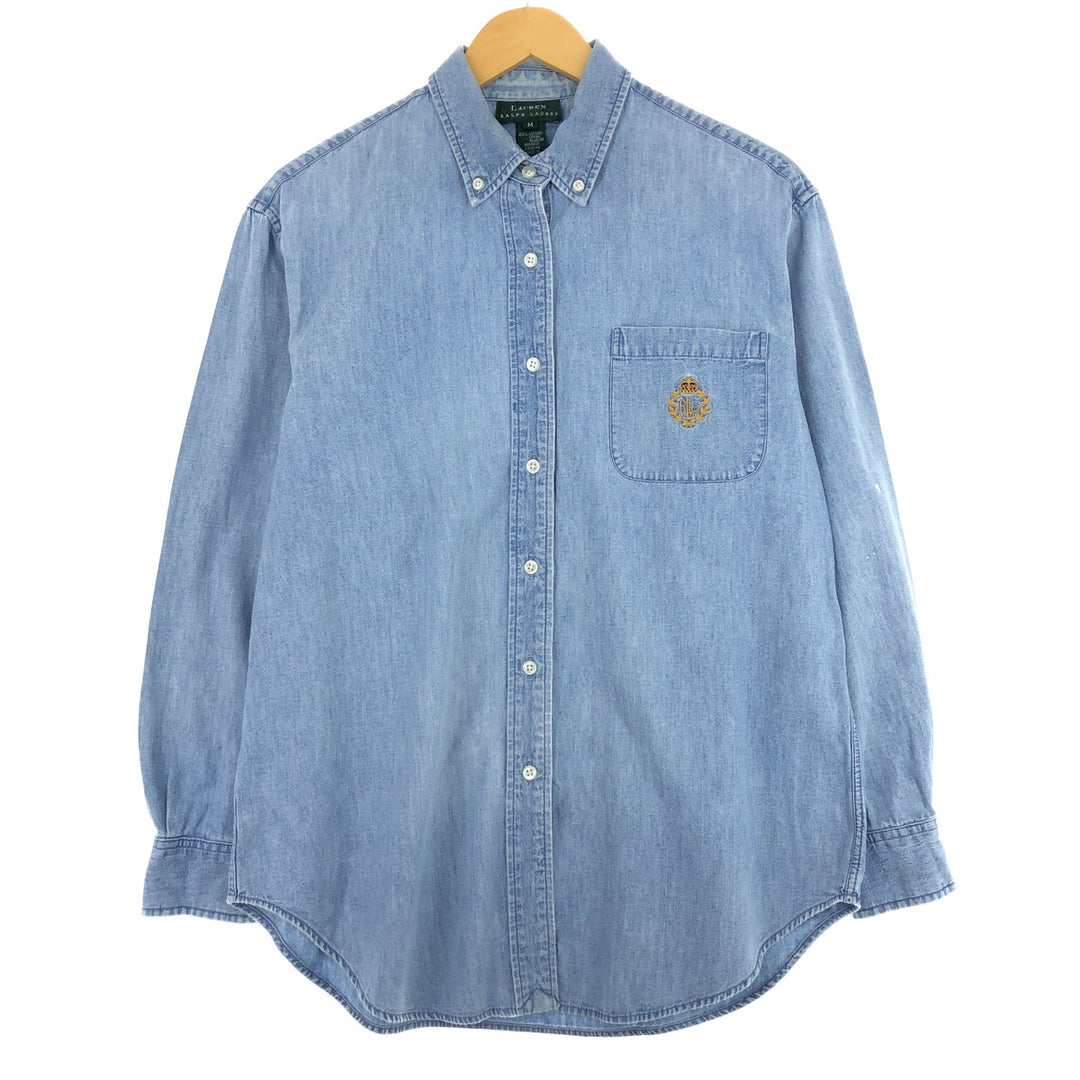 Ralph Lauren LAUREN Lauren Long Sleeve Button Down Denim Shirt Women's M /eaa438919