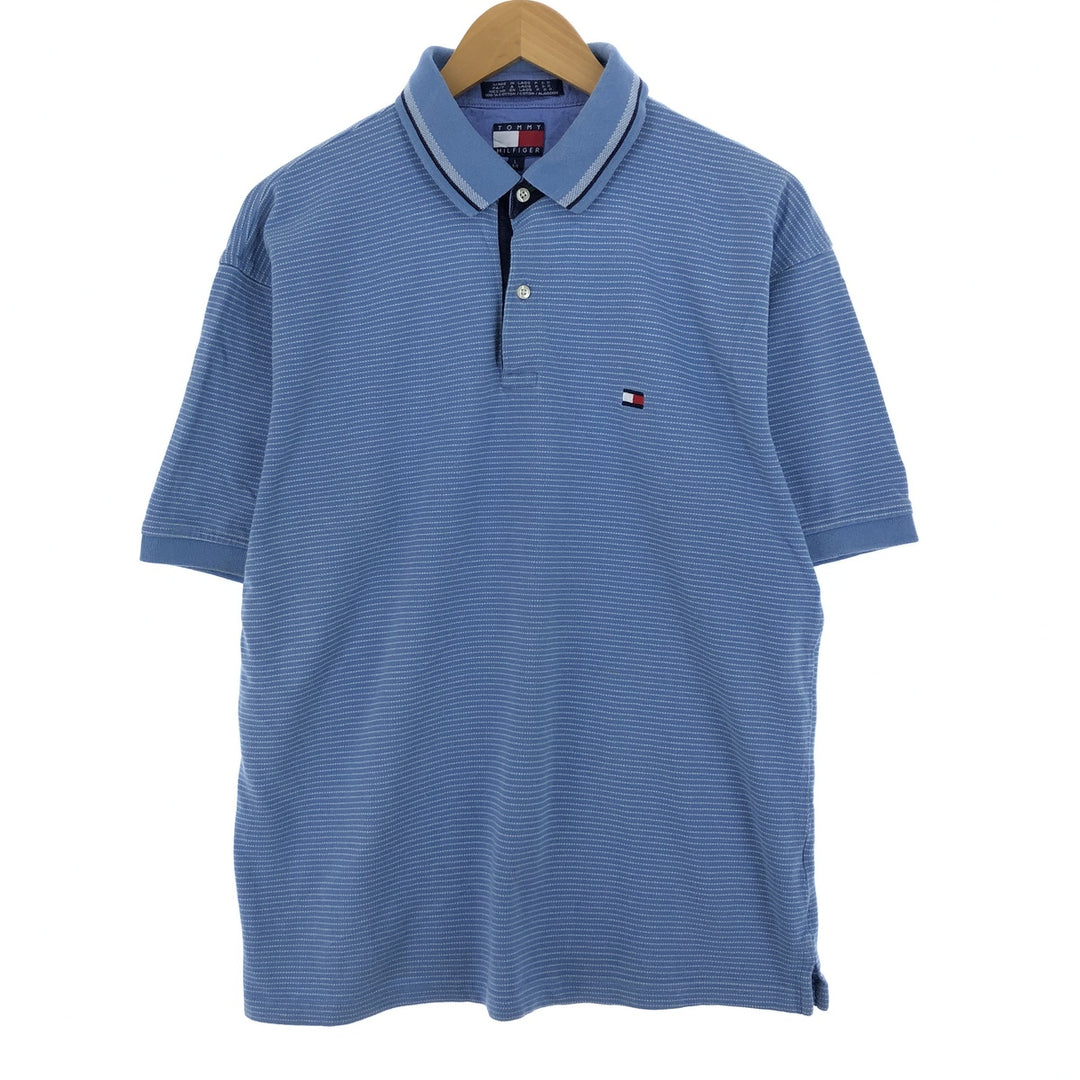 90'S Tommy Hilfiger Short Sleeve Striped Polo Shirt Men's L cotton Blue type light blue Vintage Second Hand