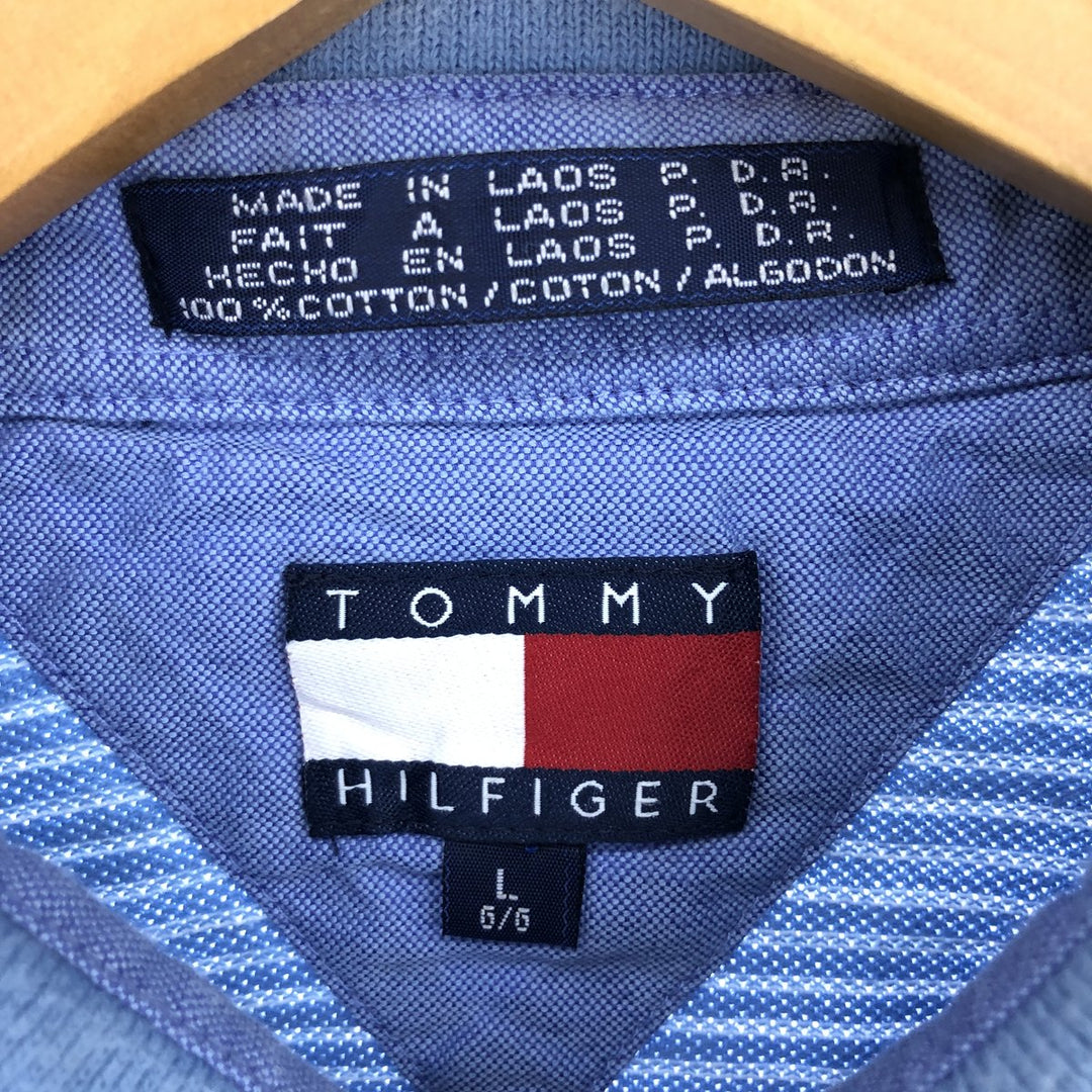 90'S Tommy Hilfiger Short Sleeve Striped Polo Shirt Men's L cotton Blue type light blue Vintage Second Hand