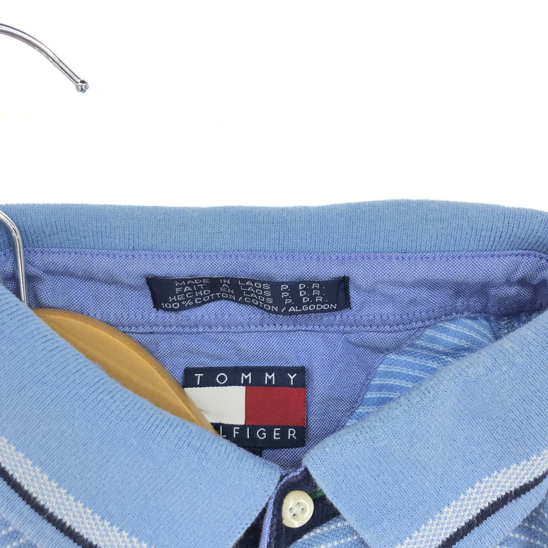 90'S Tommy Hilfiger Short Sleeve Striped Polo Shirt Men's L cotton Blue type light blue Vintage Second Hand