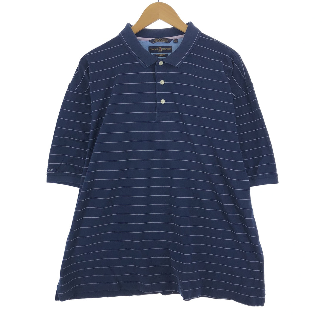 00'S Tommy Hilfiger GOLF short sleeve striped polo shirt men's XL cotton navy blue type Vintage Second Hand
