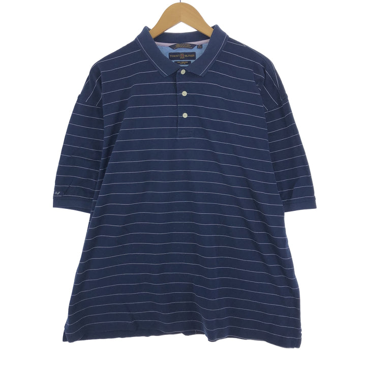 00'S Tommy Hilfiger GOLF short sleeve striped polo shirt men's XL cotton navy blue type Vintage Second Hand