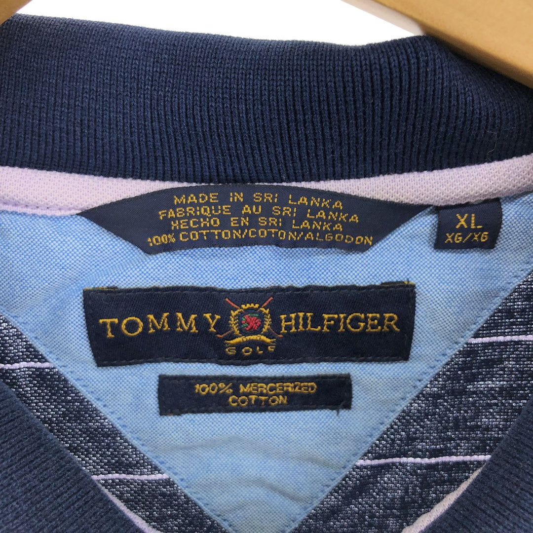 00'S Tommy Hilfiger GOLF short sleeve striped polo shirt men's XL cotton navy blue type Vintage Second Hand