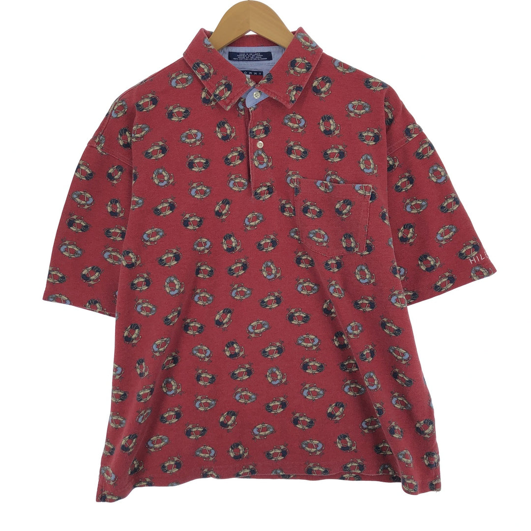 90'S Tommy Hilfiger TOMMY HILFIGER all-over print short sleeve polo shirt men's XL vintage cotton red type Vintage Second Hand