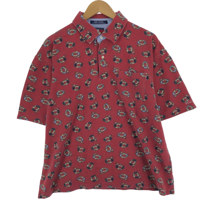90'S Tommy Hilfiger TOMMY HILFIGER all-over print short sleeve polo shirt men's XL vintage cotton red type Vintage Second Hand