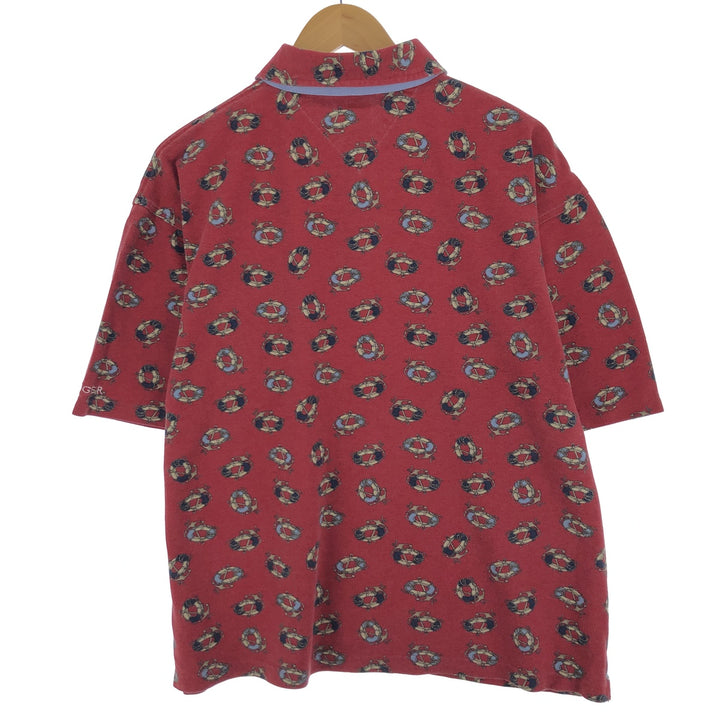 90'S Tommy Hilfiger TOMMY HILFIGER all-over print short sleeve polo shirt men's XL vintage cotton red type Vintage Second Hand