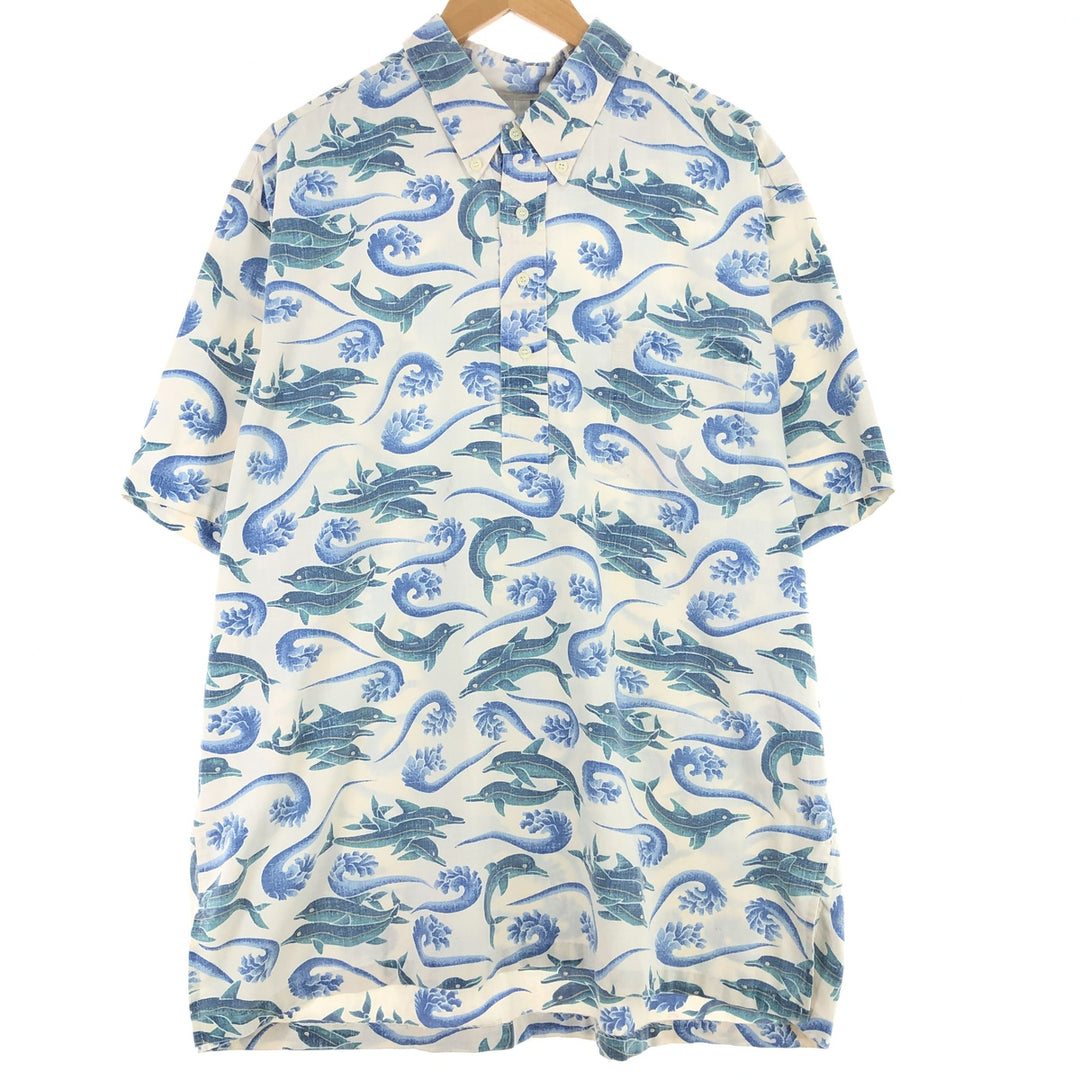 90'S Reyn Spooner DIETRICH VAREZ COLLECTION Dolphin Pattern Button-Down Hawaiian Aloha Shirt Made in Hawaii Men's XXL /eaa440429