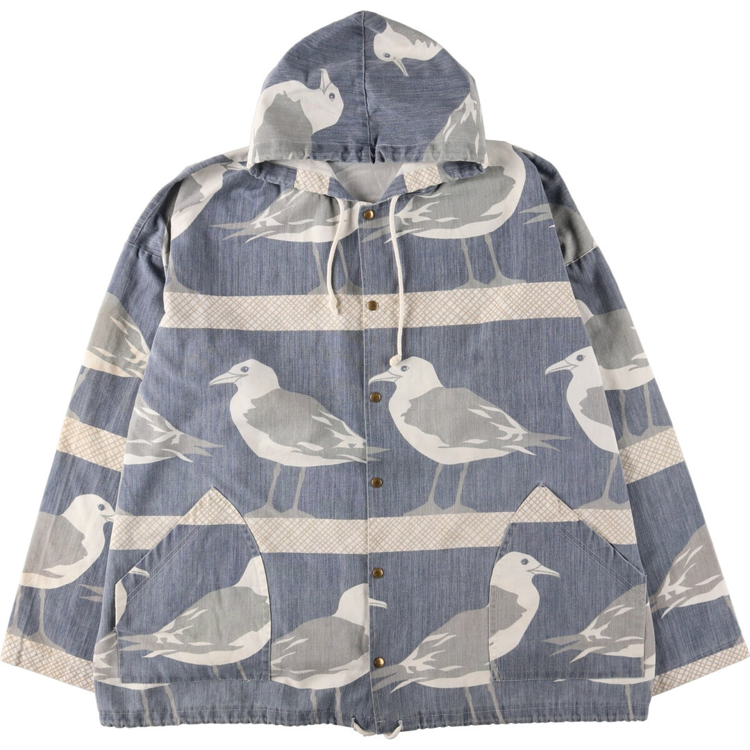 MICHIGAN RAG CO. All-over bird print poly x cotton hoodie, made in USA, men's L, vintage /eaa440890