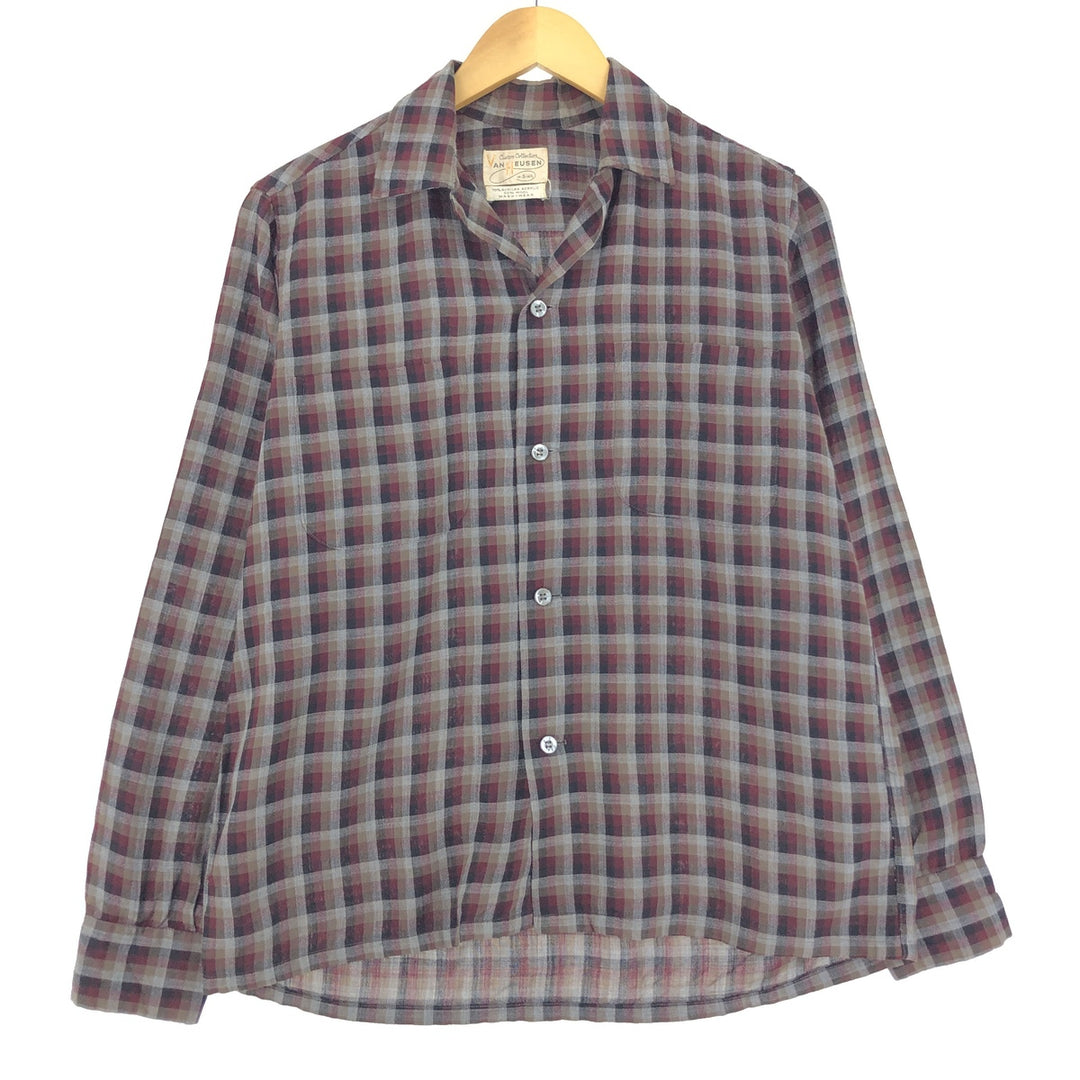 60'S VAN HEUSEN Check Pattern Long Sleeve Open Collar Box Shirt Men's S Vintage /eaa440987