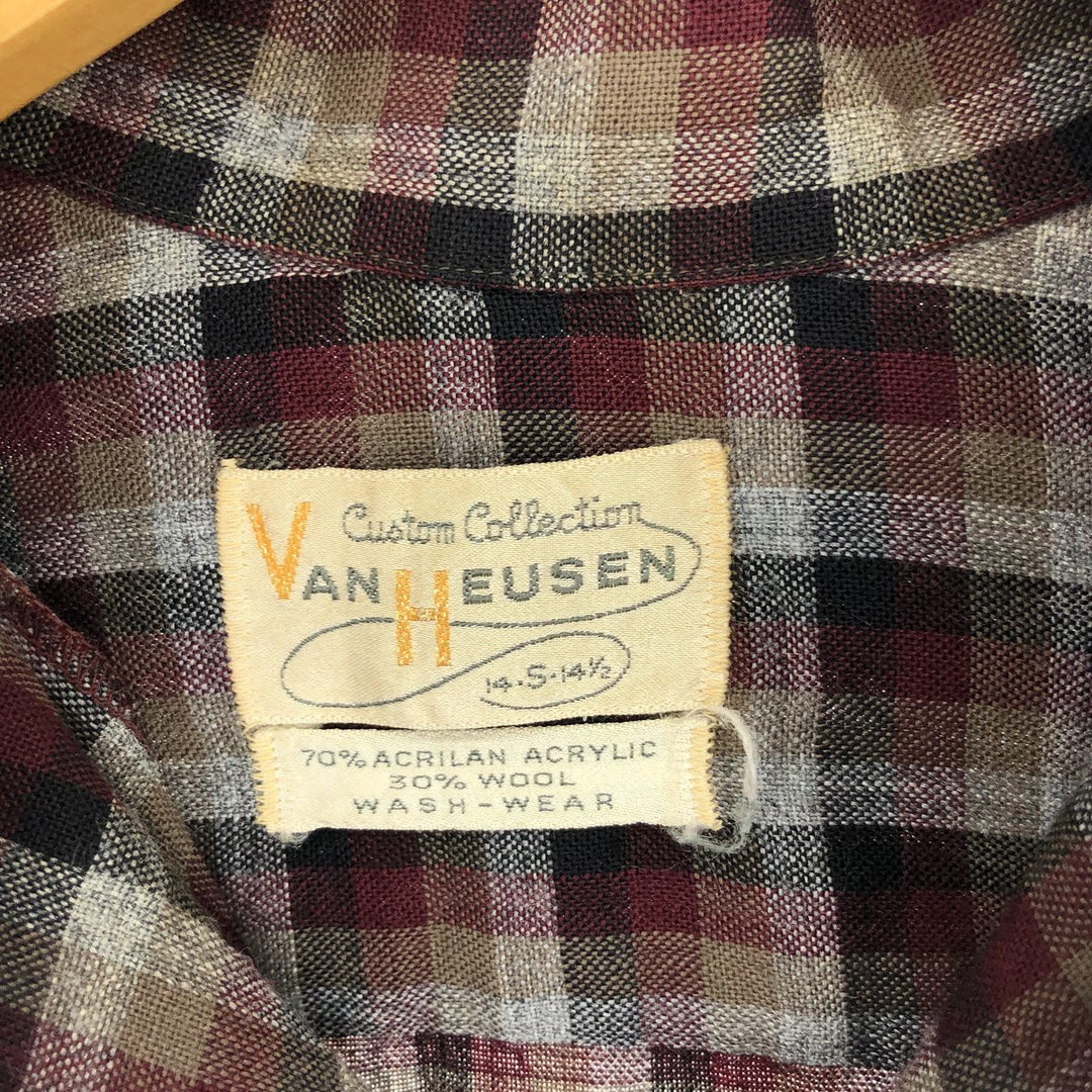 60'S VAN HEUSEN Check Pattern Long Sleeve Open Collar Box Shirt Men's S Vintage /eaa440987