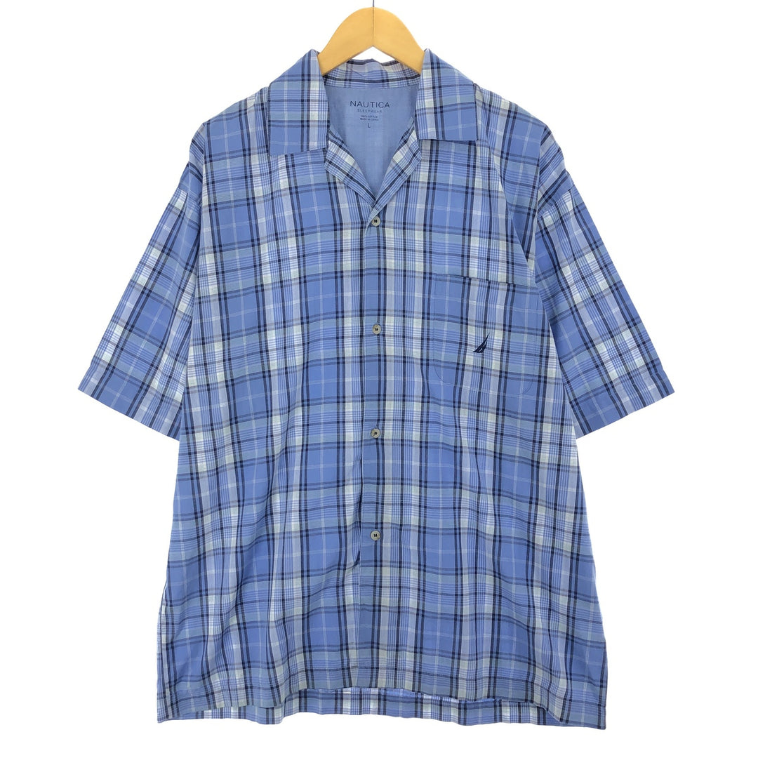 NAUTICA Check Pattern Short Sleeve Open Collar Shirt Men's L /eaa441043