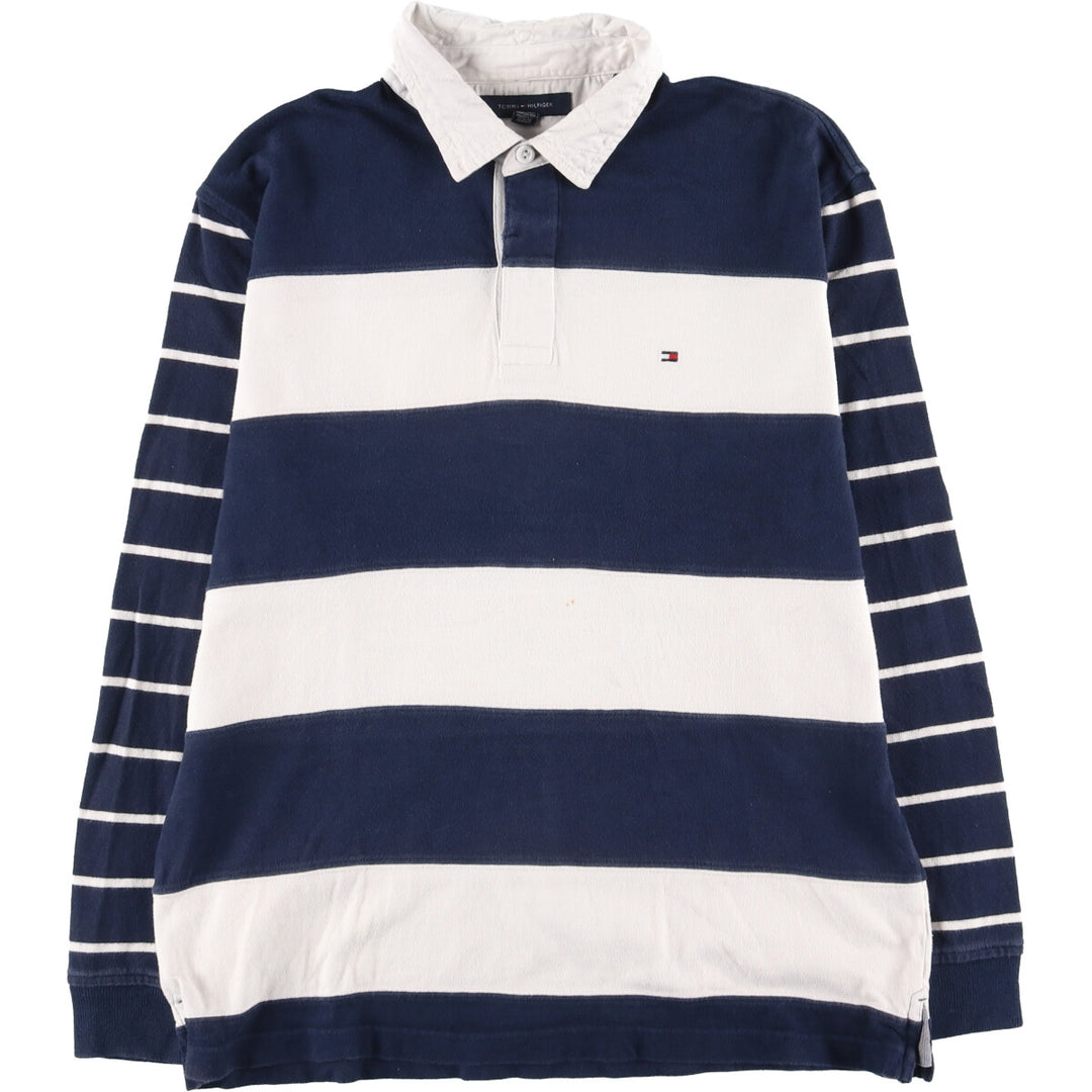 Tommy Hilfiger Border Pattern Long Sleeve Rugby Shirt Made in the Philippines Men's L /eaa441382