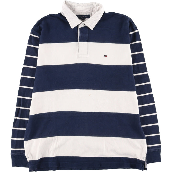 Tommy Hilfiger Border Pattern Long Sleeve Rugby Shirt Made in the Philippines Men's L /eaa441382