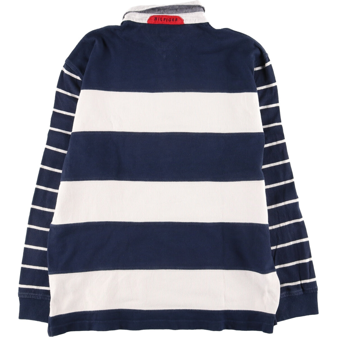 Tommy Hilfiger Border Pattern Long Sleeve Rugby Shirt Made in the Philippines Men's L /eaa441382