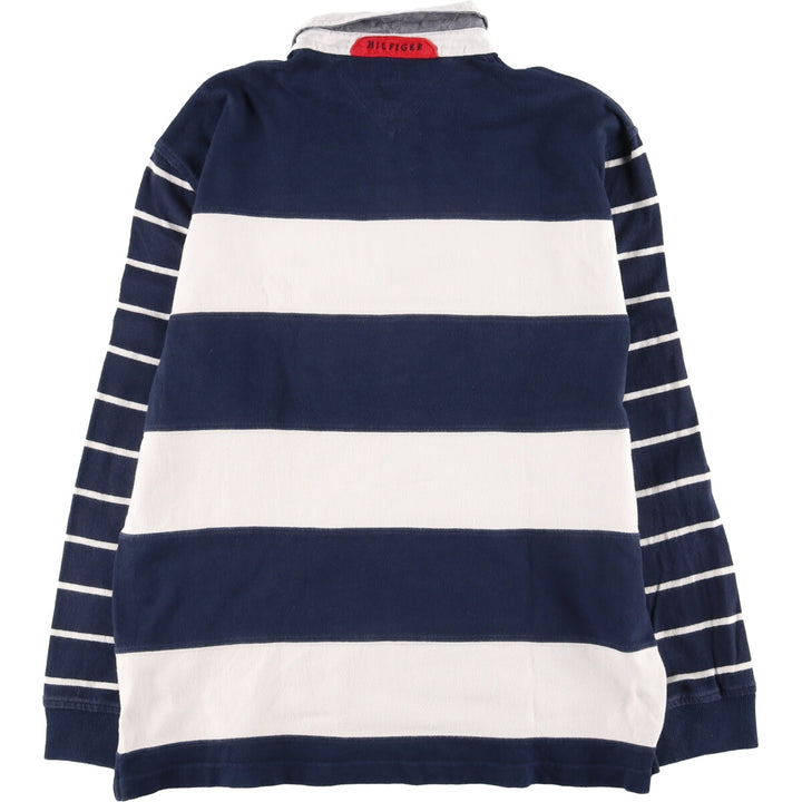 Tommy Hilfiger Border Pattern Long Sleeve Rugby Shirt Made in the Philippines Men's L /eaa441382