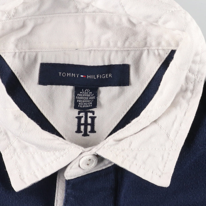 Tommy Hilfiger Border Pattern Long Sleeve Rugby Shirt Made in the Philippines Men's L /eaa441382