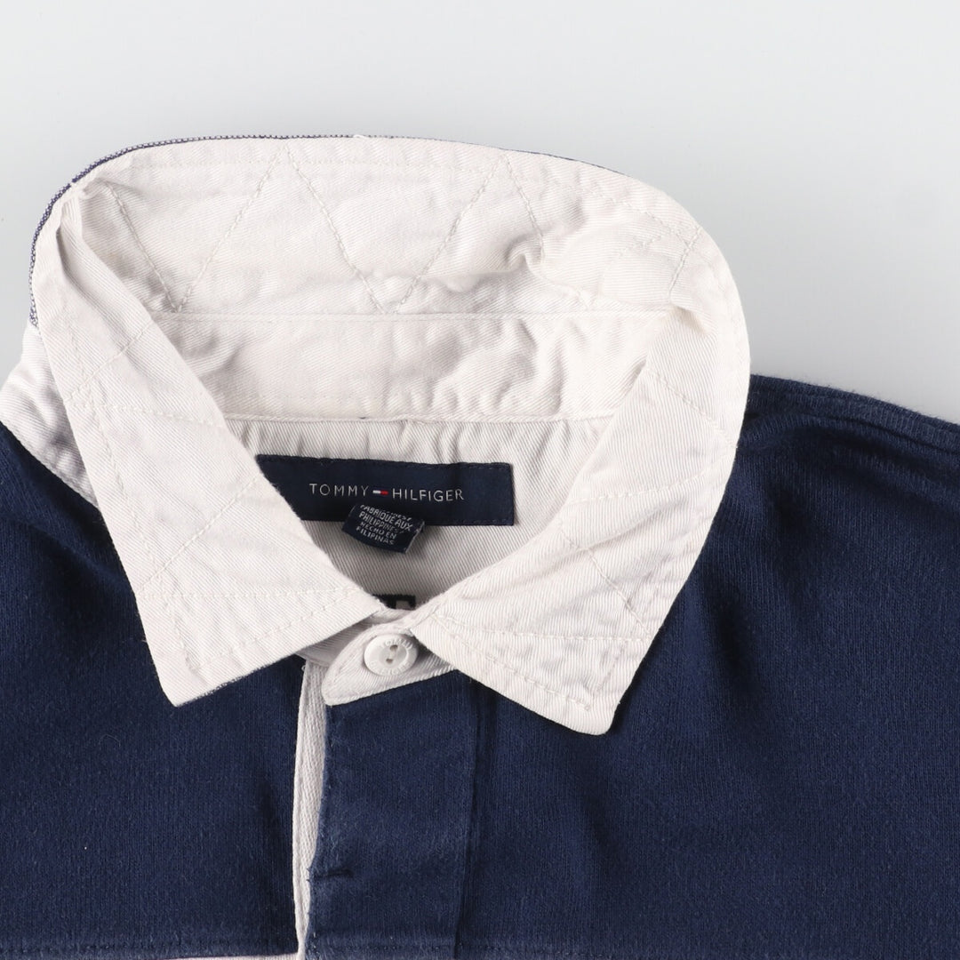 Tommy Hilfiger Border Pattern Long Sleeve Rugby Shirt Made in the Philippines Men's L /eaa441382