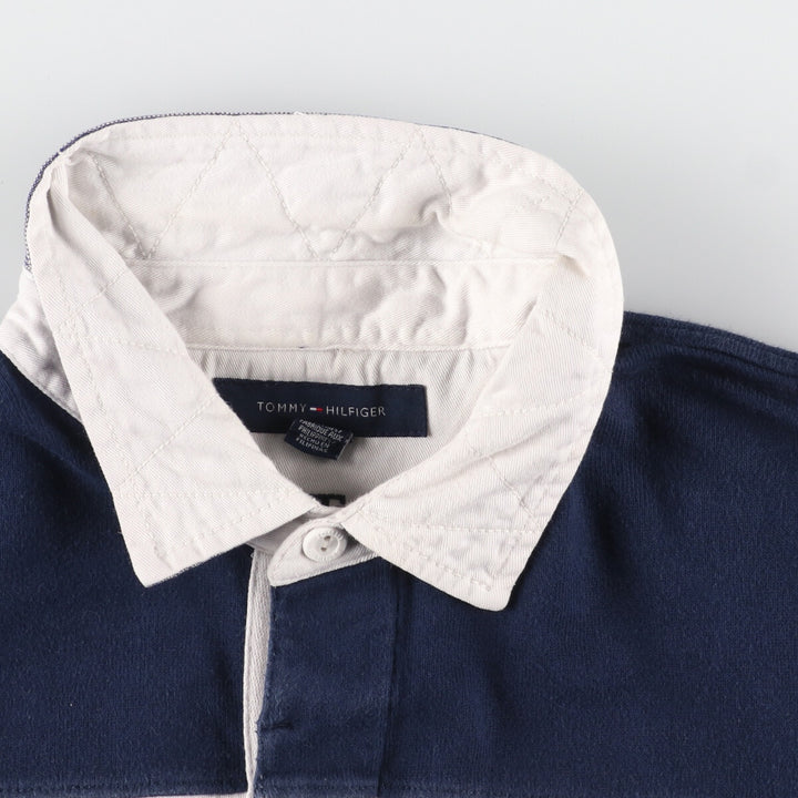 Tommy Hilfiger Border Pattern Long Sleeve Rugby Shirt Made in the Philippines Men's L /eaa441382