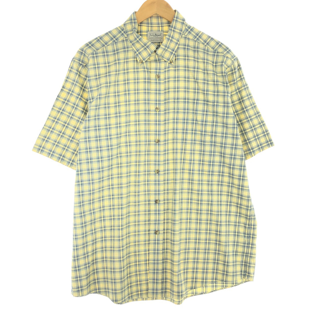 LLBean Short Sleeve Button Down Check Shirt Men's L /eaa441448