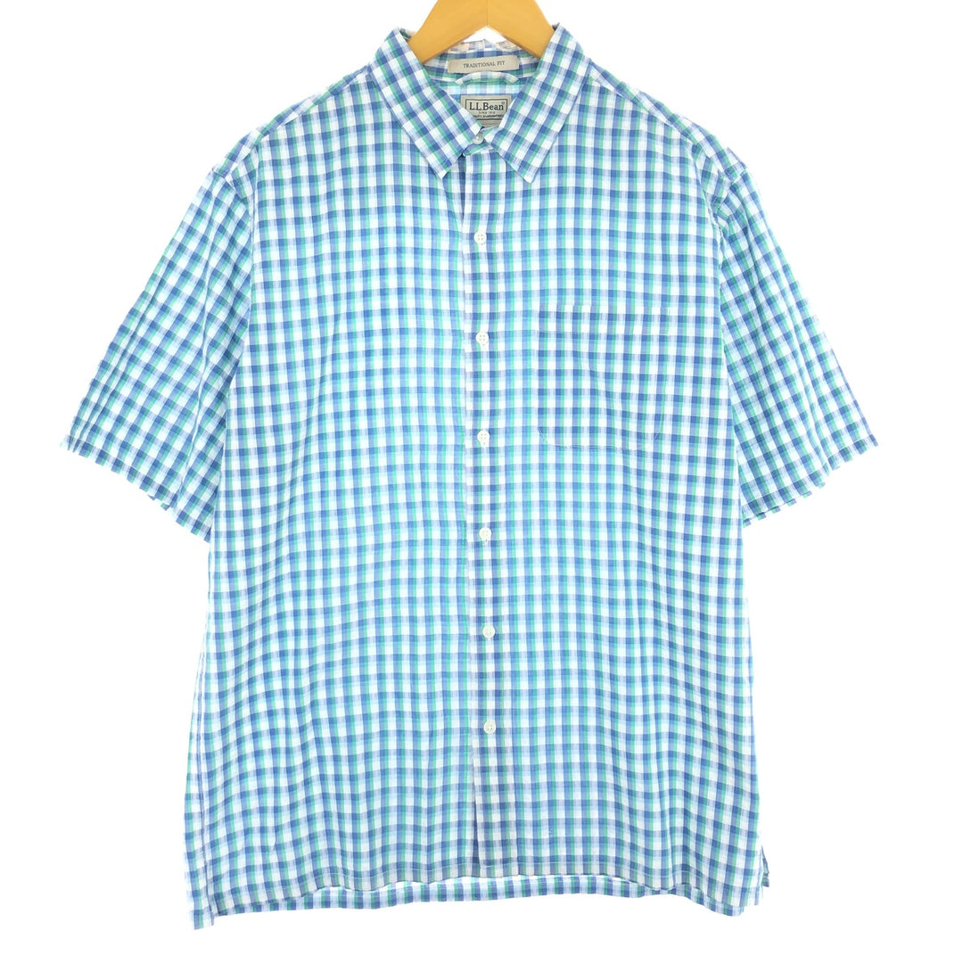 LLBean Seersucker Short Sleeve Check Shirt Men's M /eaa441449