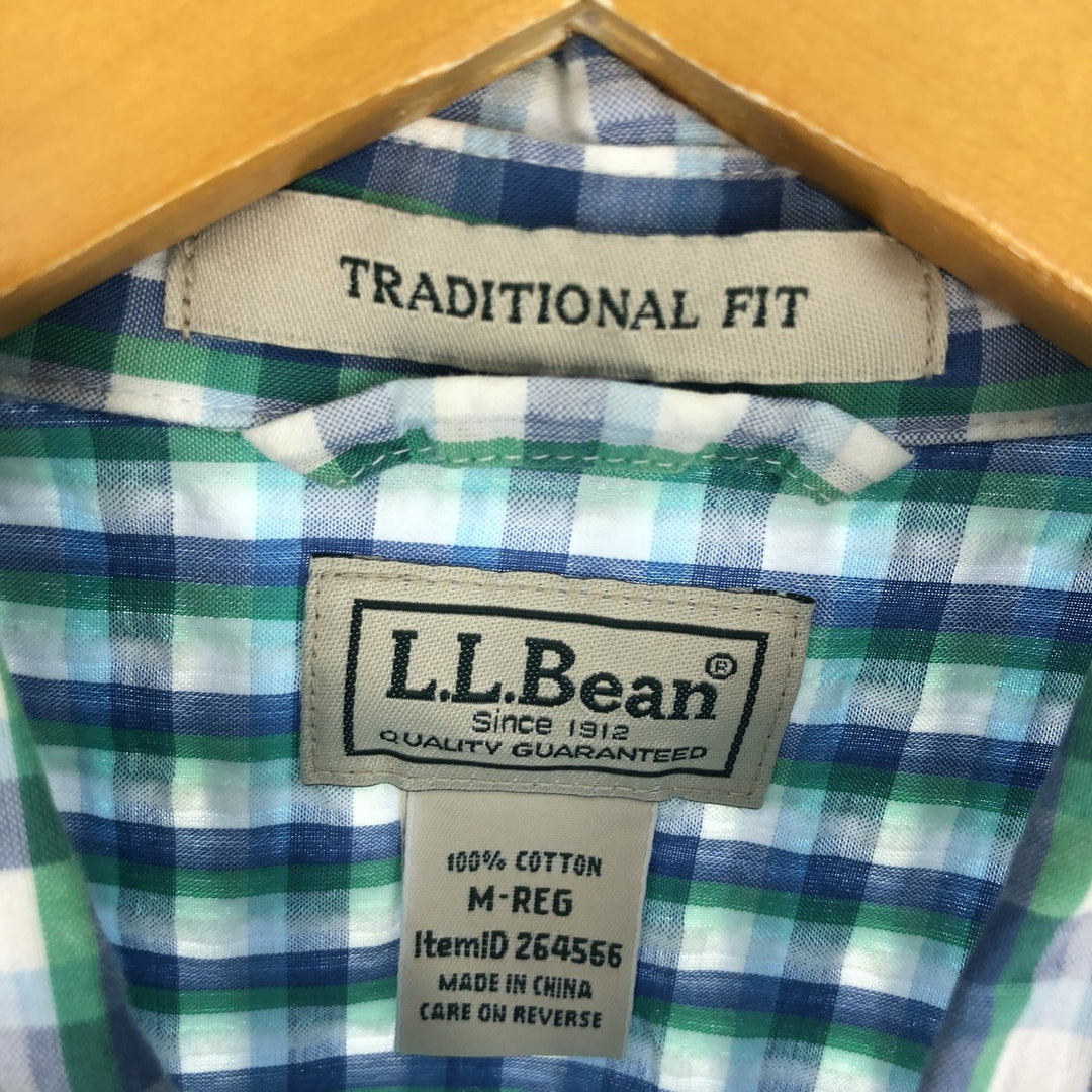 LLBean Seersucker Short Sleeve Check Shirt Men's M /eaa441449