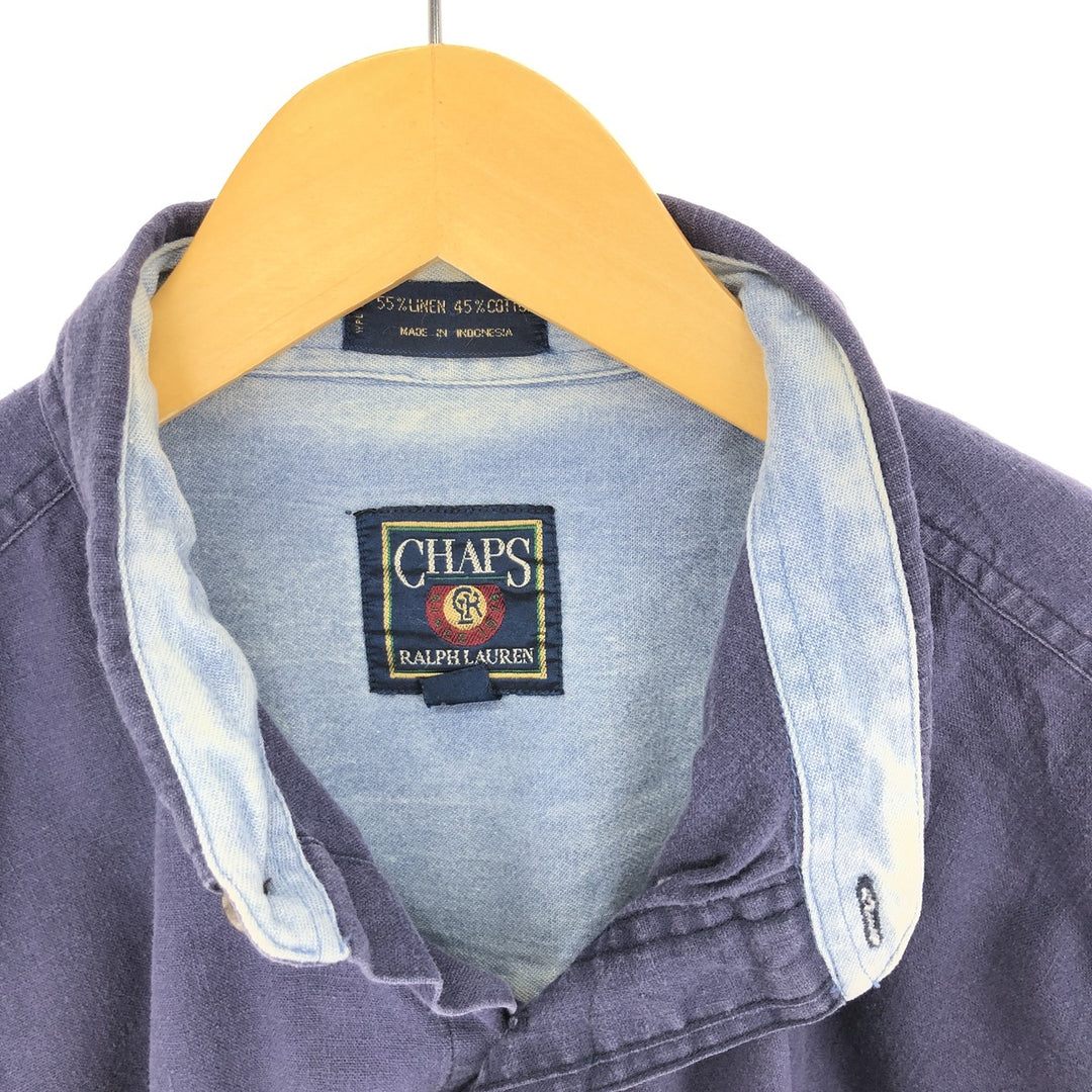 80'S Ralph Lauren CHAPS short sleeve linen x cotton button down shirt men's L vintage /eaa441565