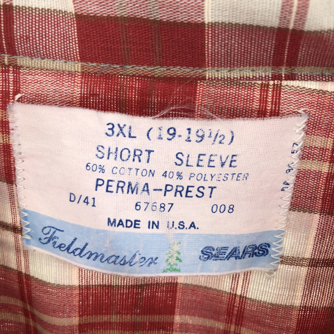 Big size 70'S Sears Fieldmaster Check Pattern short sleeve polycotton shirt made in USA men's XXXL vintage /eaa441634