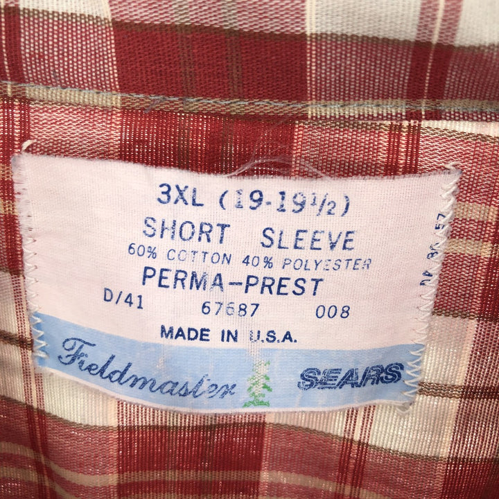 Big size 70'S Sears Fieldmaster Check Pattern short sleeve polycotton shirt made in USA men's XXXL vintage /eaa441634