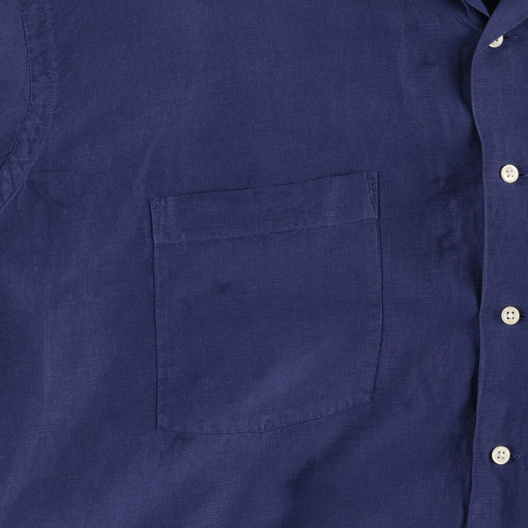 Big size Ralph Lauren POLO RALPH LAUREN short sleeve open collar linen shirt men's XXXL linen navy blue type Vintage Second Hand
