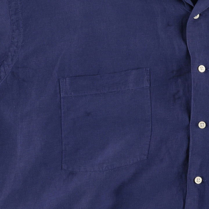 Big size Ralph Lauren POLO RALPH LAUREN short sleeve open collar linen shirt men's XXXL linen navy blue type Vintage Second Hand