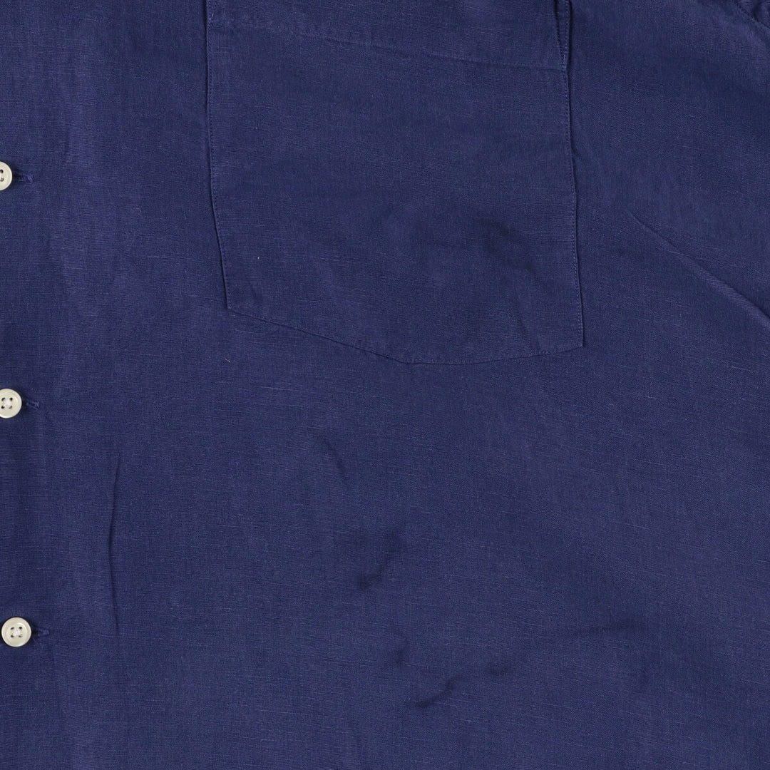 Big size Ralph Lauren POLO RALPH LAUREN short sleeve open collar linen shirt men's XXXL linen navy blue type Vintage Second Hand