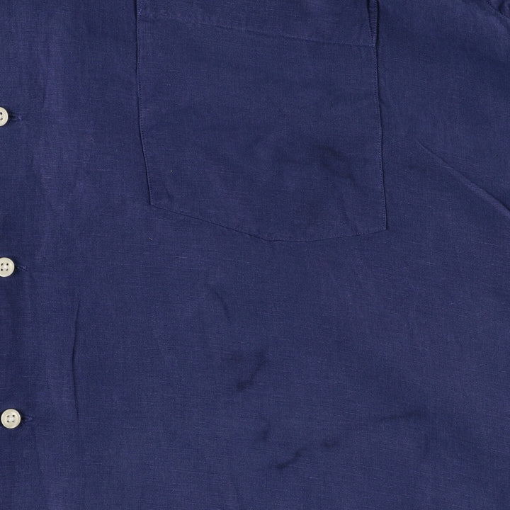 Big size Ralph Lauren POLO RALPH LAUREN short sleeve open collar linen shirt men's XXXL linen navy blue type Vintage Second Hand