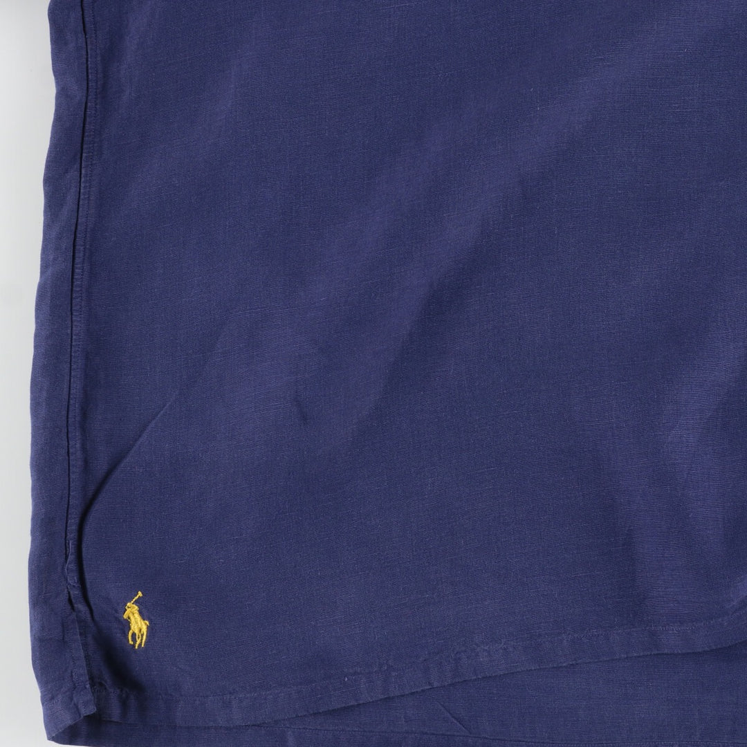 Big size Ralph Lauren POLO RALPH LAUREN short sleeve open collar linen shirt men's XXXL linen navy blue type Vintage Second Hand