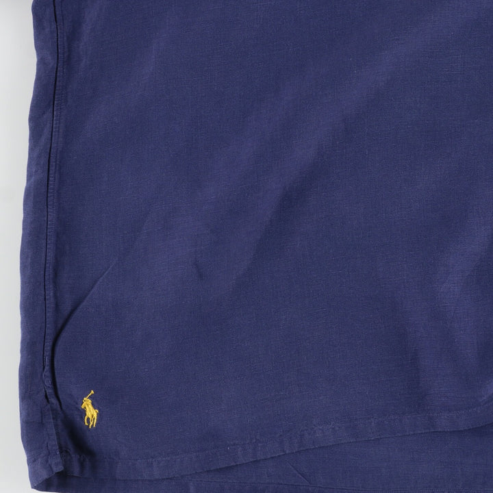 Big size Ralph Lauren POLO RALPH LAUREN short sleeve open collar linen shirt men's XXXL linen navy blue type Vintage Second Hand