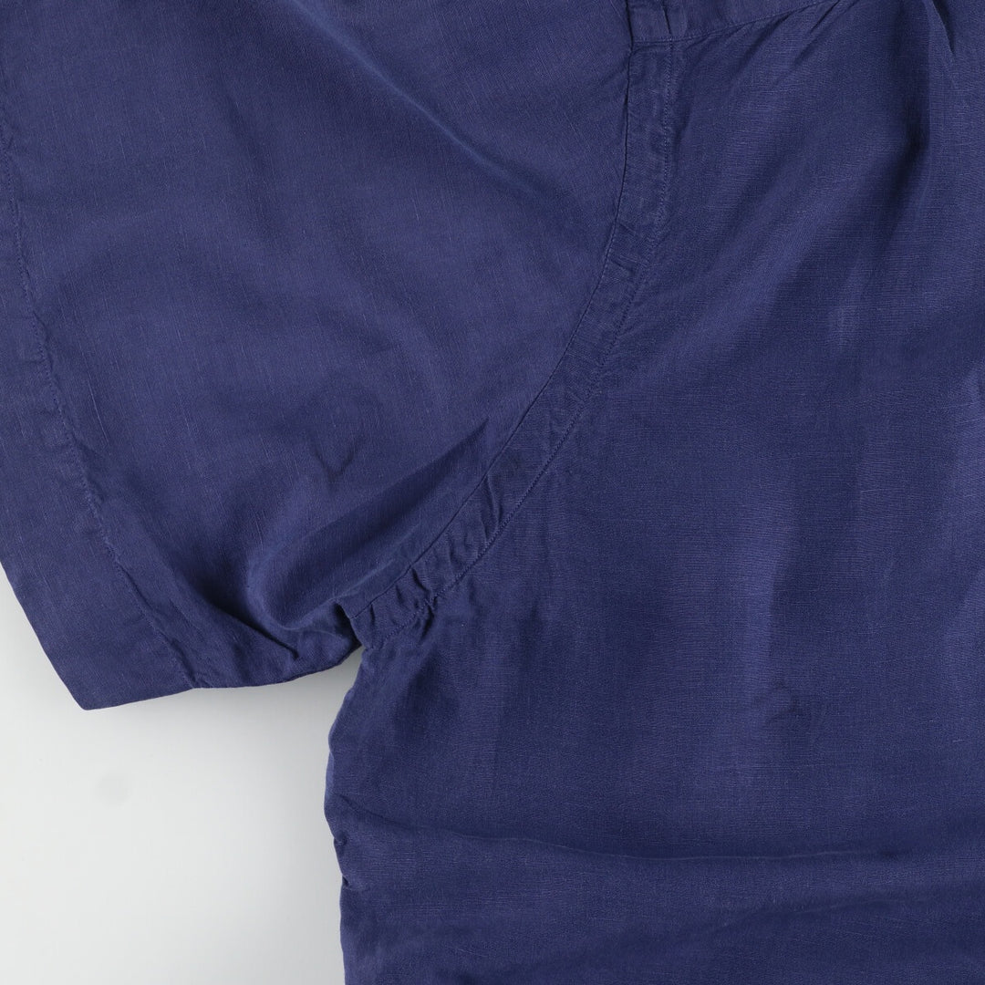 Big size Ralph Lauren POLO RALPH LAUREN short sleeve open collar linen shirt men's XXXL linen navy blue type Vintage Second Hand