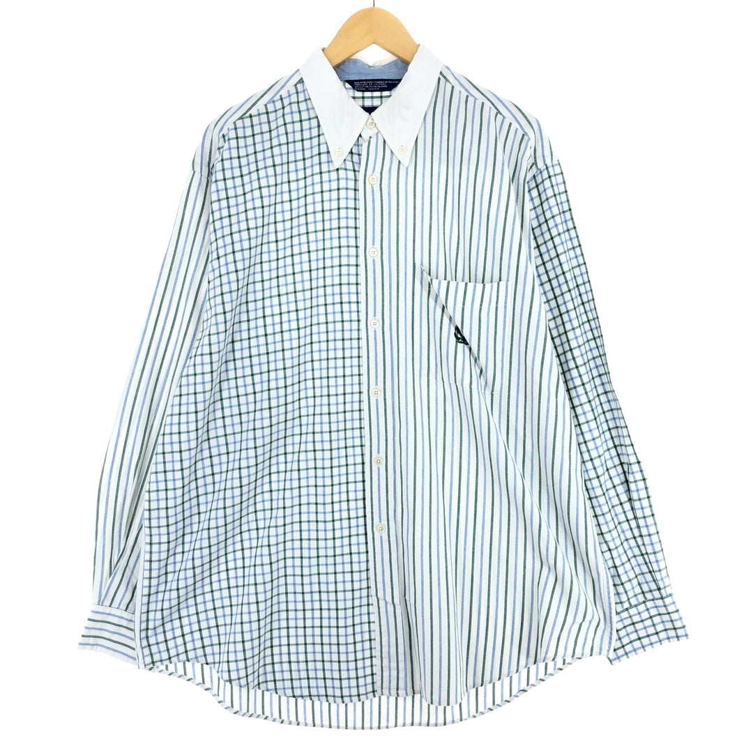 NAUTICA Stripe Pattern Check Pattern Crazy Pattern Long Sleeve Button Down Shirt Men's L /eaa442325