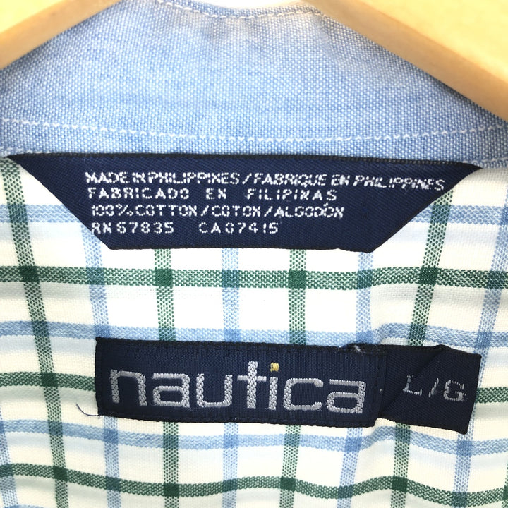 NAUTICA Stripe Pattern Check Pattern Crazy Pattern Long Sleeve Button Down Shirt Men's L /eaa442325