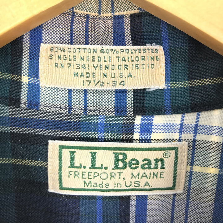 80'S LLBean FREEPORT, MAINE Long Sleeve Button Down Check Shirt Made in USA Men's XL /eaa442336