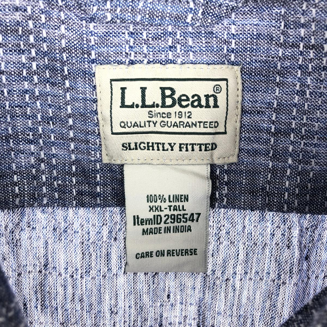 LLBean SLIGHTLY FITTED Border Pattern Short Sleeve Linen Shirt Men's XXL /eaa442569