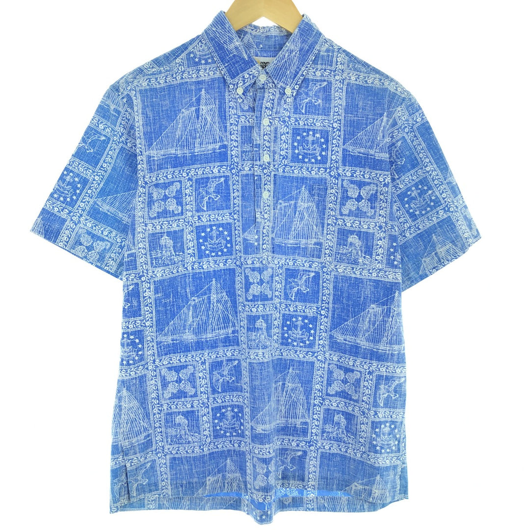 80'S Reyn Spooner Gold Tag Lahaina Sailor Pullover Button-Down Hawaiian Aloha Shirt Men's M /eaa442617