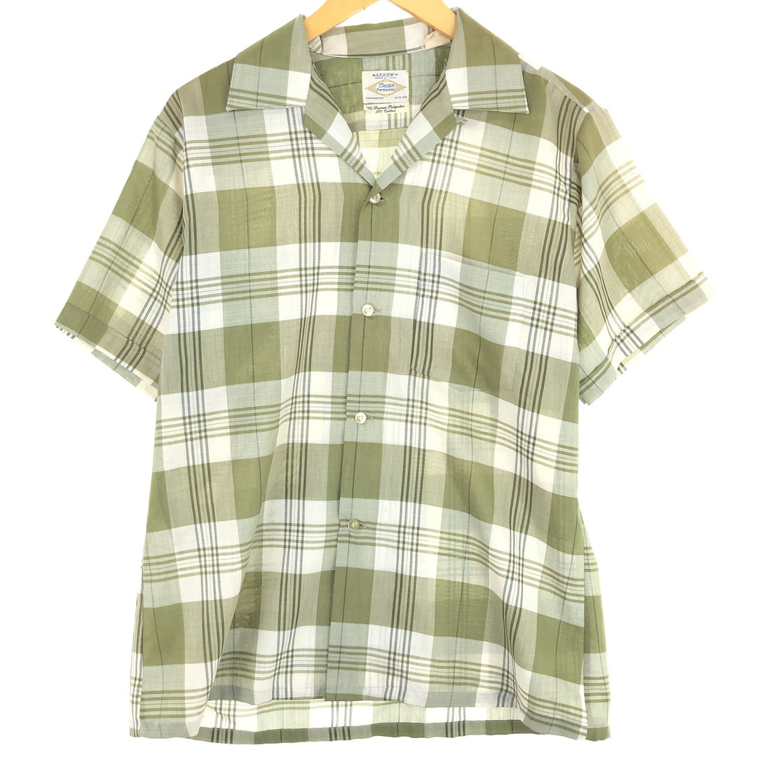 60's Arrow Check Pattern Short Sleeve Open Collar Shirt Made in USA Men's M Vintage /eaa443003