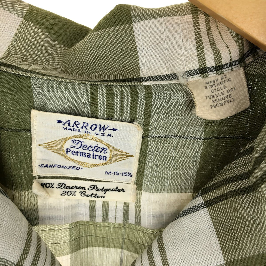 60's Arrow Check Pattern Short Sleeve Open Collar Shirt Made in USA Men's M Vintage /eaa443003