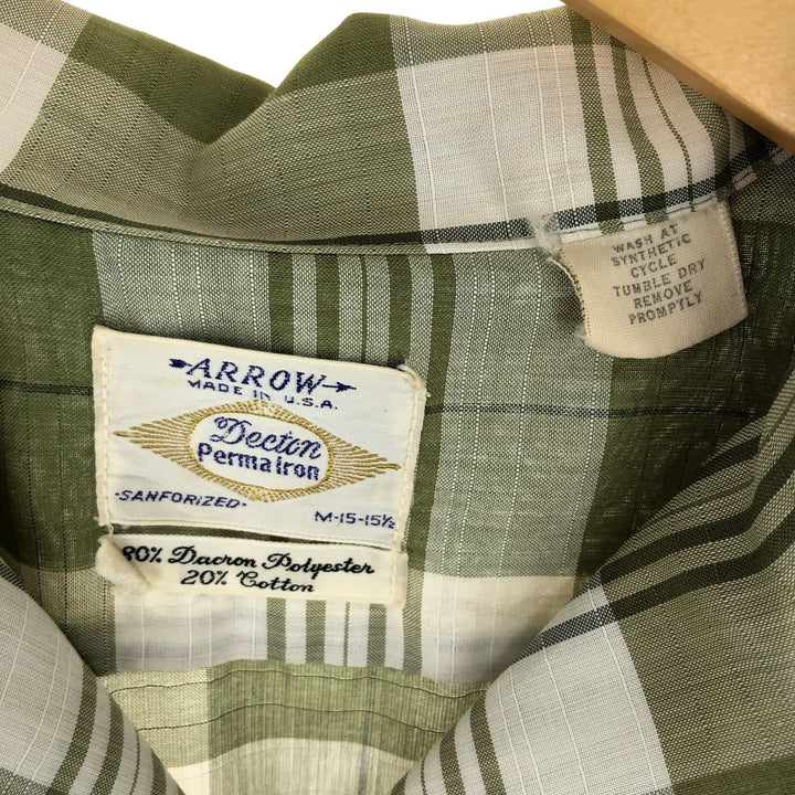 60's Arrow Check Pattern Short Sleeve Open Collar Shirt Made in USA Men's M Vintage /eaa443003