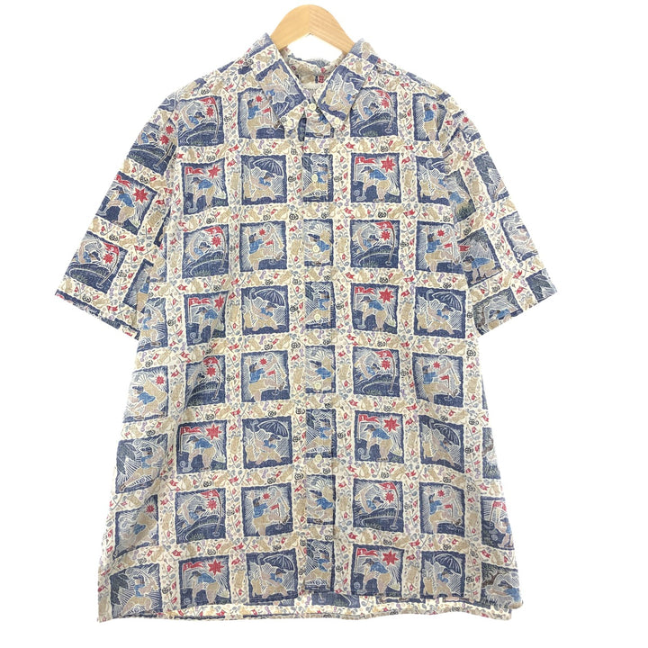 Reyn Spooner Dietrich Variez Collection All-Over Print Golf Pattern Button-Down Hawaiian Aloha Shirt Made in Hawaii Men's XXL /eaa443115