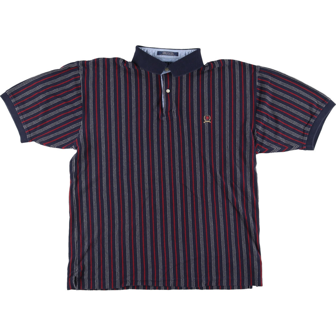 90'S Tommy Hilfiger short sleeve striped polo shirt men's XXL vintage cotton navy blue type Vintage Second Hand