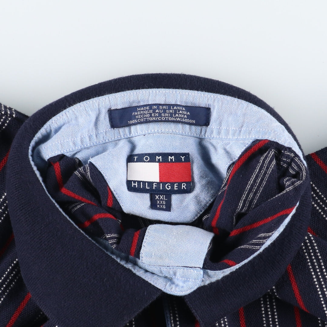 90'S Tommy Hilfiger short sleeve striped polo shirt men's XXL vintage cotton navy blue type Vintage Second Hand