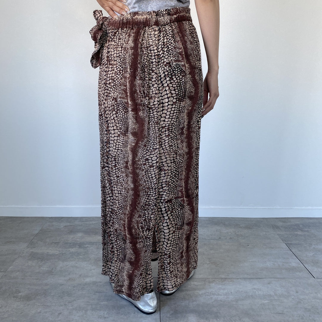 REVUE All-over Animal Pattern Crepe Long Wrap Skirt Women's M /eaa443686