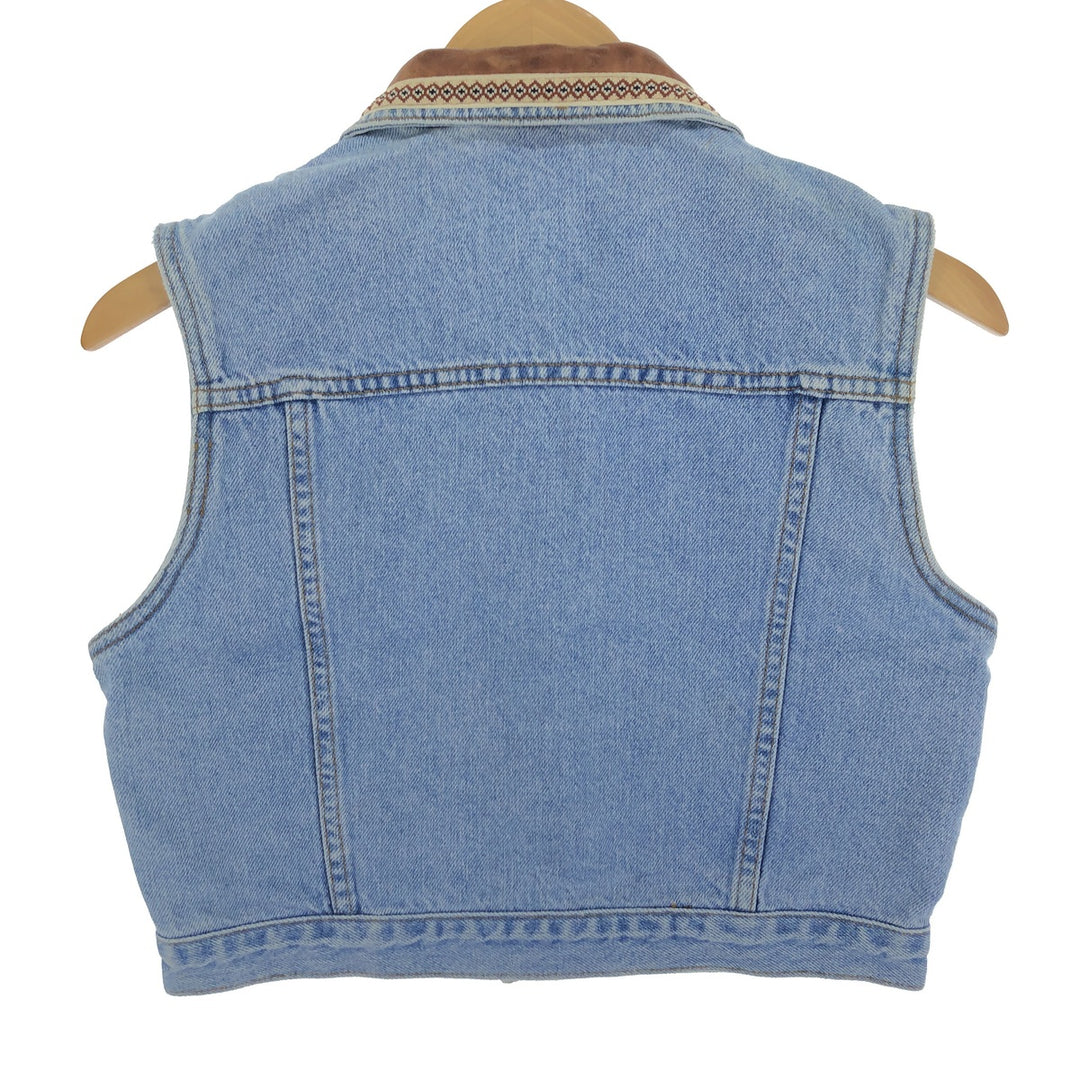 STREETS AHEAD Leather-trimmed denim vest, made in the USA, women's M /eaa443692